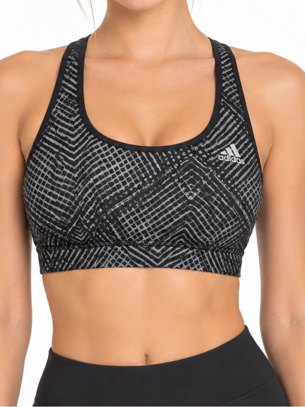 adidas Black & Gray Printed Racerback Sports Bra